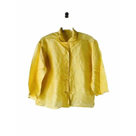 VTG 60s Womens Medium Dainty Silk Loop Collar Button Shirt Blouse Yellow Mod - Picture 1 of 5